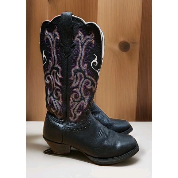 Justin L2554 Stampede 13" Black Western Cowgirl Leather Boots Womens Size 6.5 B - Picture 1 of 11